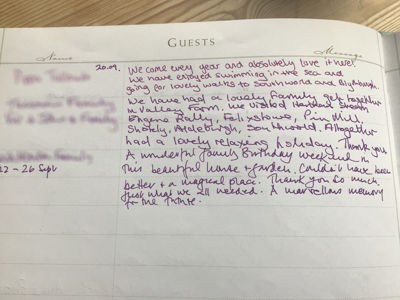 Valley Farm Walberswick Guest book entry by guests
